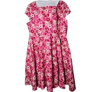 Magnolia Place Pink Floral Anna Swing Dress 5XL Rockabilly Pockets Retro Pinup